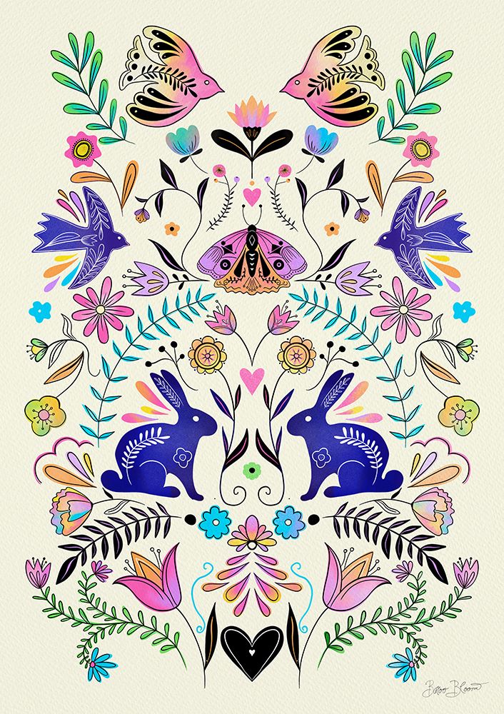 Colorful Folk Art Illustration art print by Baroo Bloom for $57.95 CAD