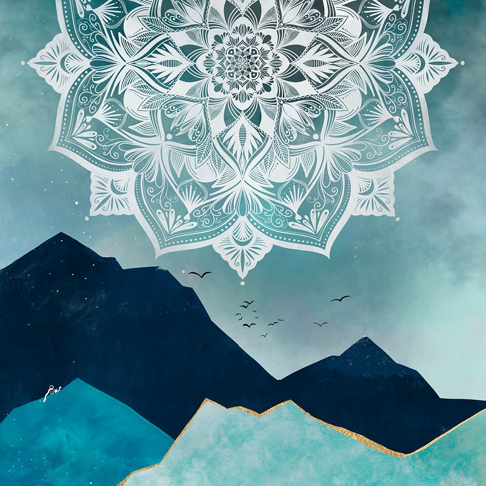 Mandala and mountains art print by Baroo Bloom for $57.95 CAD