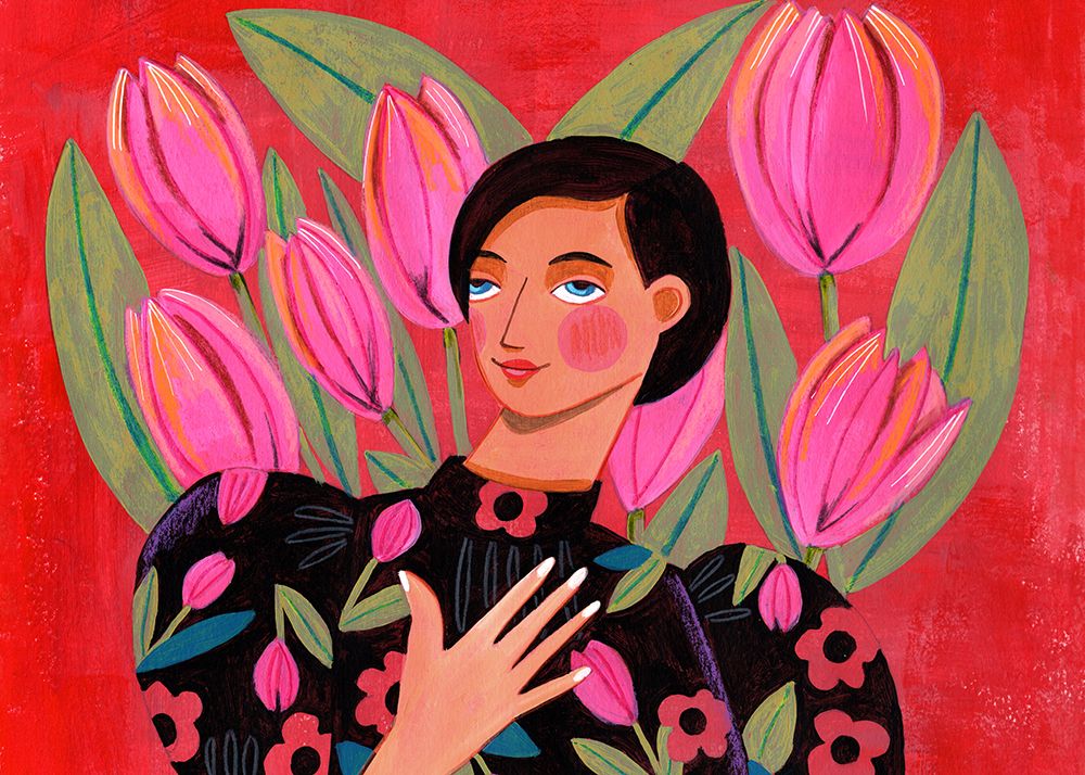 Abstract Modern Portrait Woman with Tulips art print by Caroline Bonne Muller for $57.95 CAD