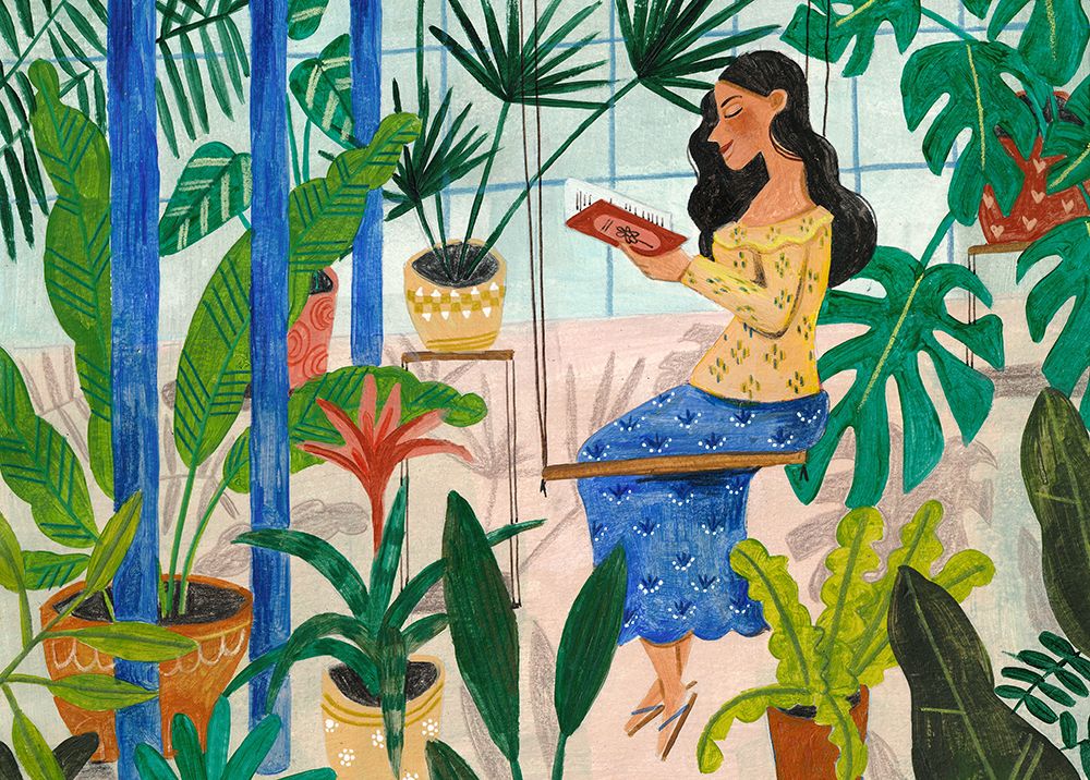 Reading in the Tropical Greenhouse art print by Caroline Bonne Muller for $57.95 CAD