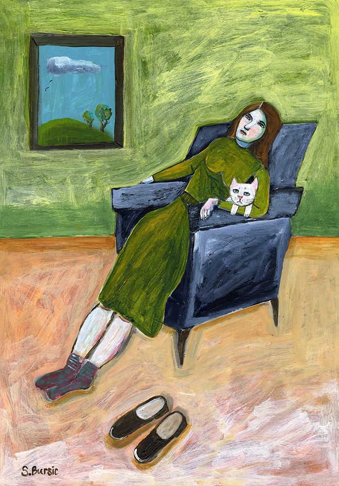 Lady with Cat art print by Sharyn Bursic for $57.95 CAD