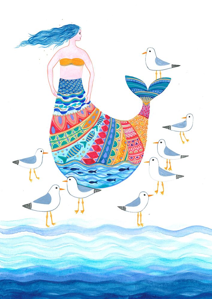 Beach Mermaid and Seagulls art print by Isabelle Brent for $57.95 CAD