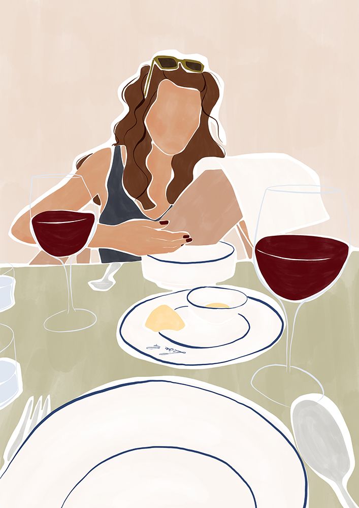 Woman Dining In a Restaurant Print By Ivy Green Illustrations art print by Ivy Green Illustrations for $57.95 CAD