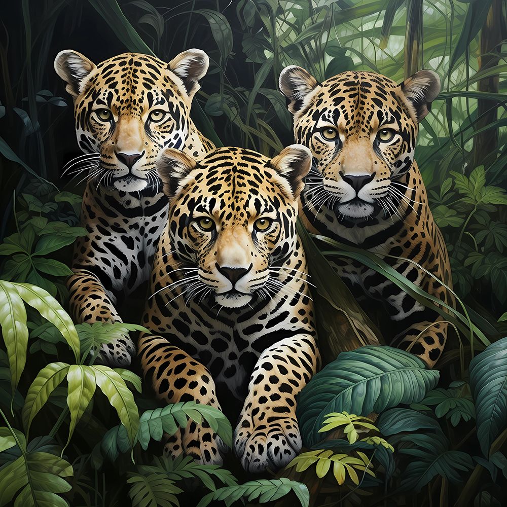 Three jaguars in the jungle art print by Maria Hylarides for $57.95 CAD