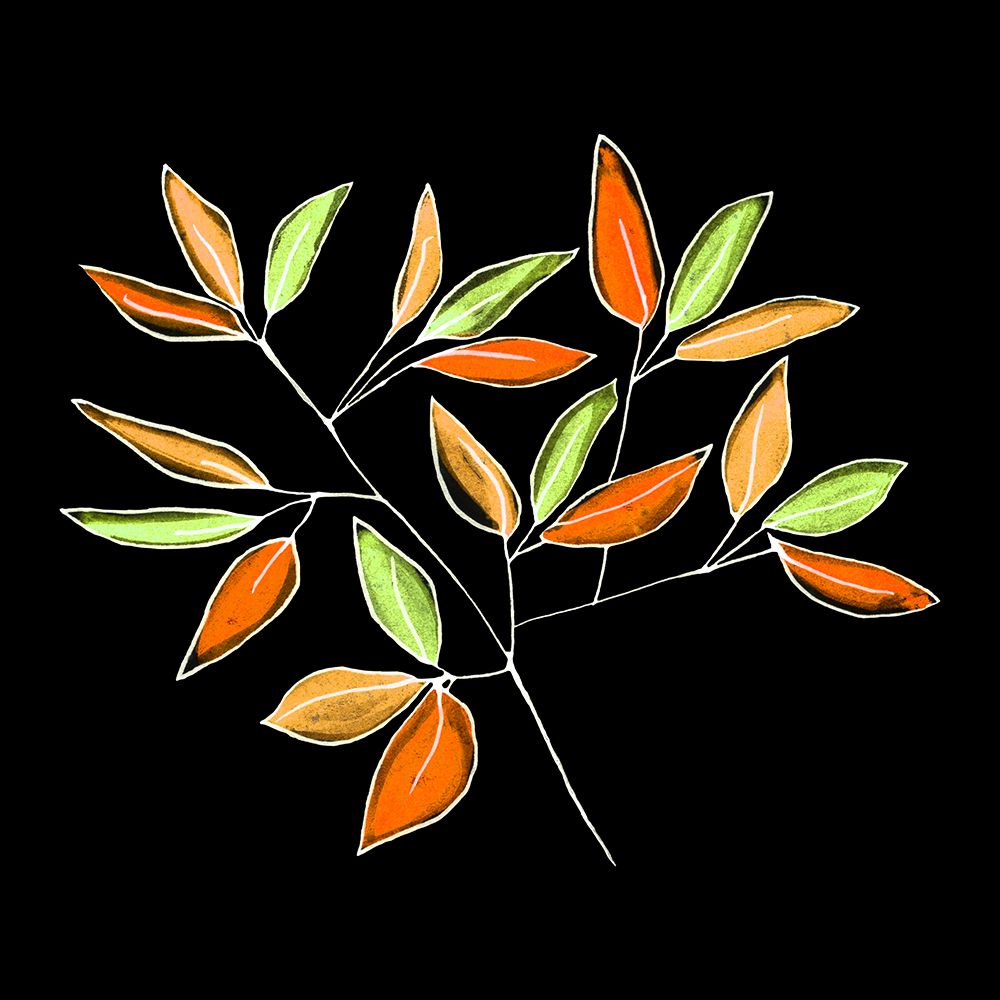 Floral Branches Floral Branches Orange Green On Black 2 art print by Michele Channell for $57.95 CAD