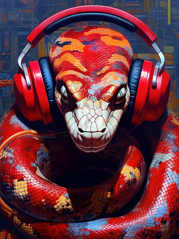 Snake With Headphones animal art print by Justyna Jaszke for $57.95 CAD