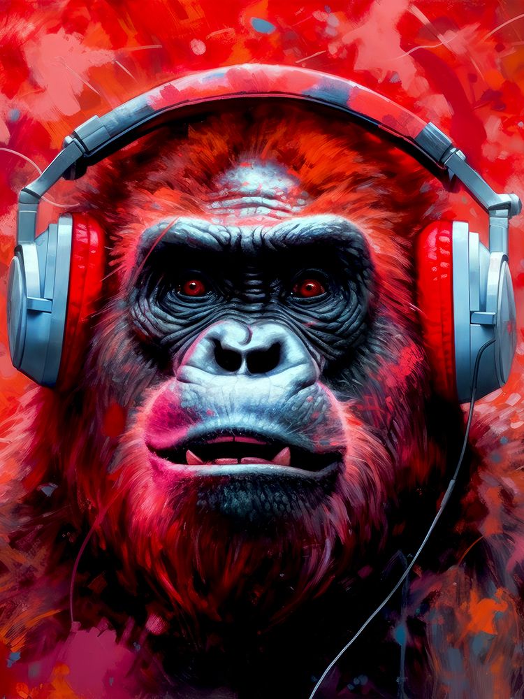 Gorilla With Headphones animal art print by Justyna Jaszke for $57.95 CAD