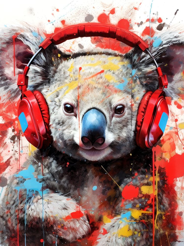 Koala With Headphones animal art print by Justyna Jaszke for $57.95 CAD