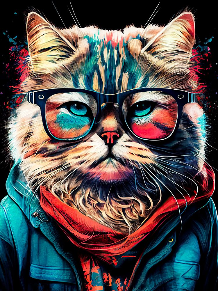 Hipster cat animal art art print by Justyna Jaszke for $57.95 CAD