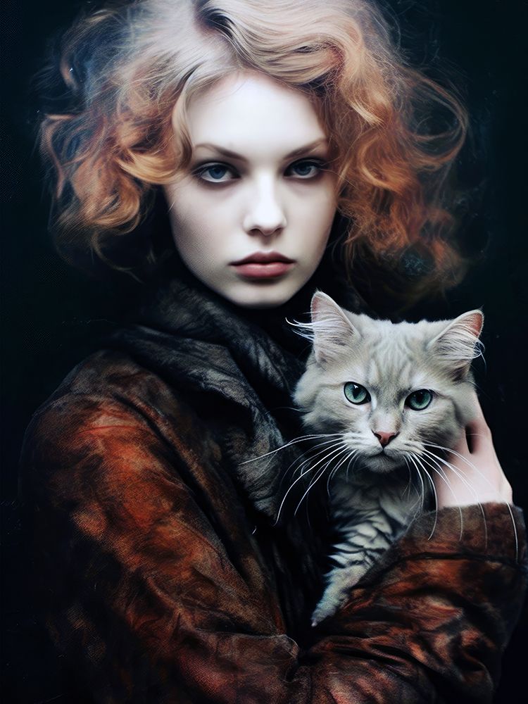 Beautiful Girl With A Cat art print by Justyna Jaszke for $57.95 CAD