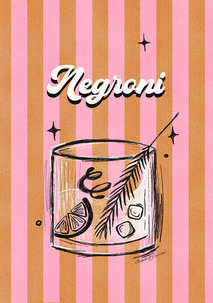 Negroni Drink on Stripes art print by Baroo Bloom for $57.95 CAD