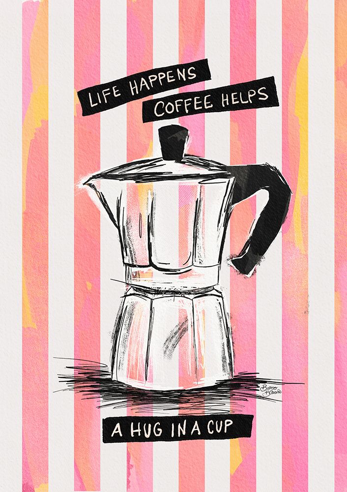 Mocca Coffee on Stripes - Hug in a Cup art print by Baroo Bloom for $57.95 CAD