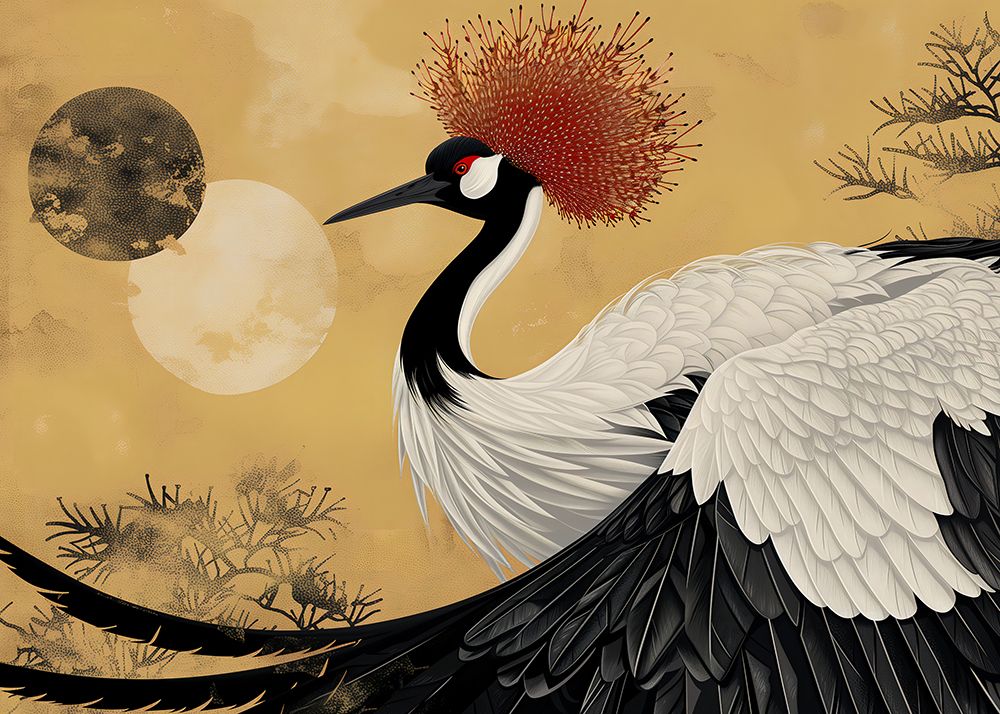 Abstract red-crowned crane art print by Andreas Magnusson for $57.95 CAD