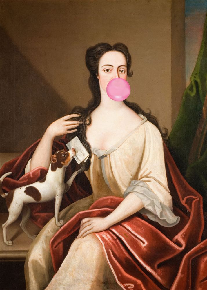Renaissance Bubble Gum Portrait and Dog  Altered Art art print by The Art Concept for $57.95 CAD
