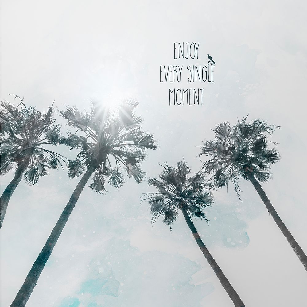 Palm trees with sun | enjoy every single moment art print by Melanie Viola for $57.95 CAD
