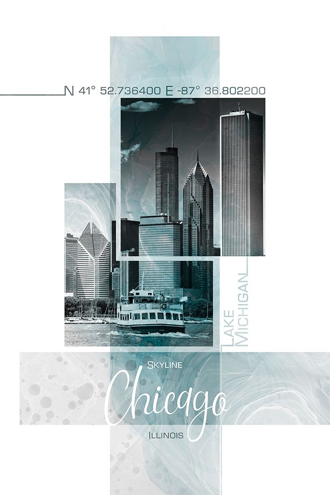 Poster Art CHICAGO Skyline | turquoise marble art print by Melanie Viola for $57.95 CAD