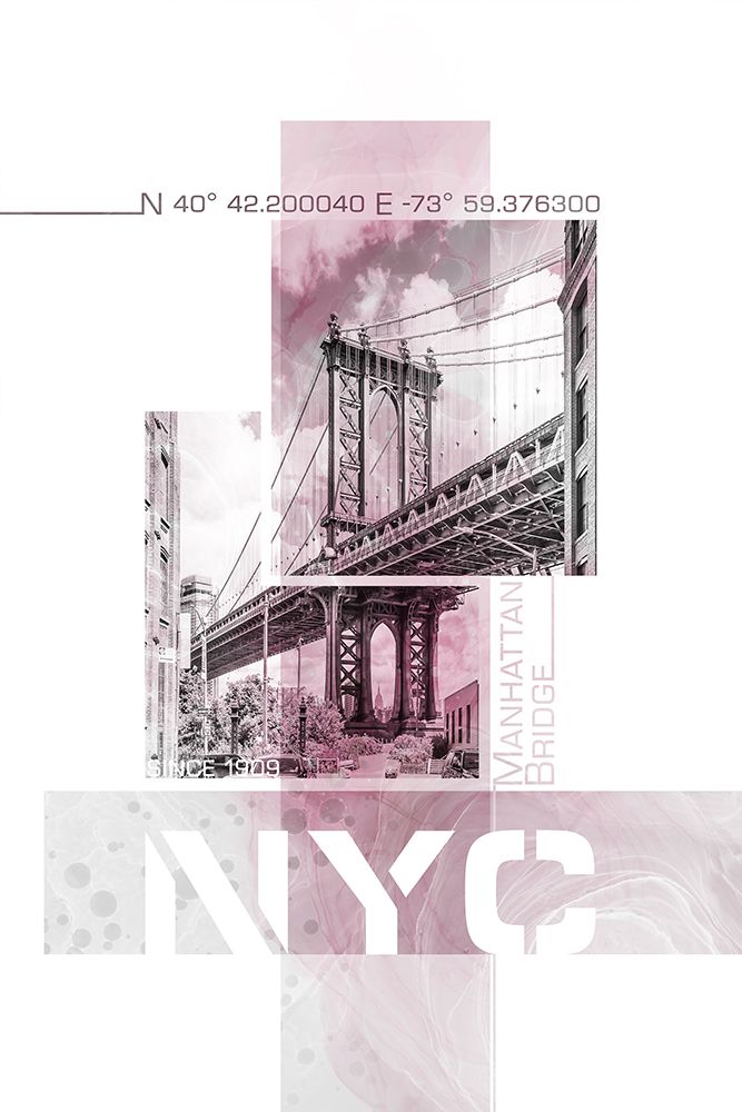 Poster Art NYC Manhattan Bridge | pink marble art print by Melanie Viola for $57.95 CAD