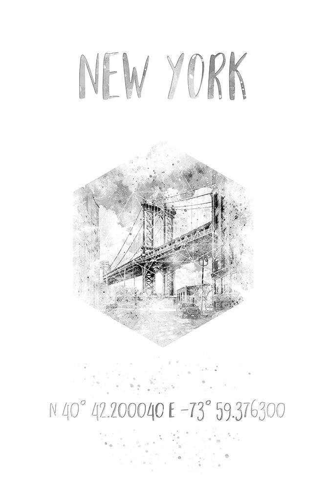 Coordinates NYC Manhattan Bridge | monochrome watercolor art print by Melanie Viola for $57.95 CAD
