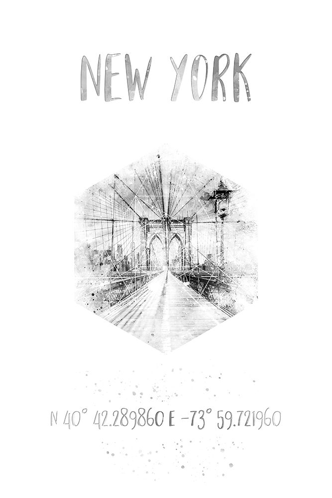 Coordinates NYC Brooklyn Bridge |  monochrome watercolor art print by Melanie Viola for $57.95 CAD