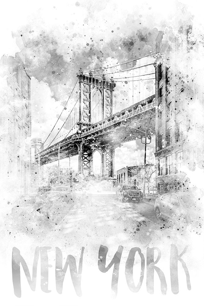 Monochrome Art NYC Manhattan Bridge | watercolor art print by Melanie Viola for $57.95 CAD