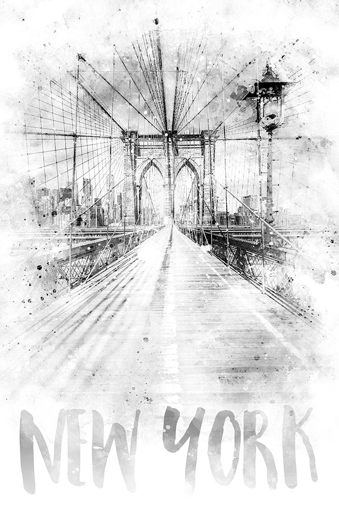 Monochrome Art NYC Brooklyn Bridge | watercolor art print by Melanie Viola for $57.95 CAD