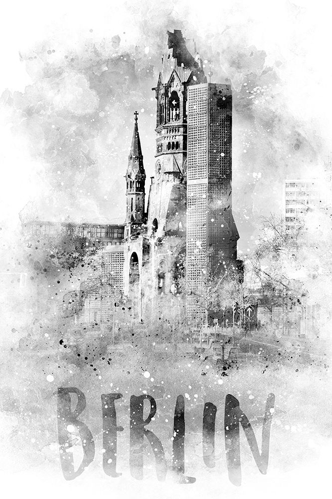 Monochrome Art BERLIN Kaiser Wilhelm Memorial Church | watercolor art print by Melanie Viola for $57.95 CAD