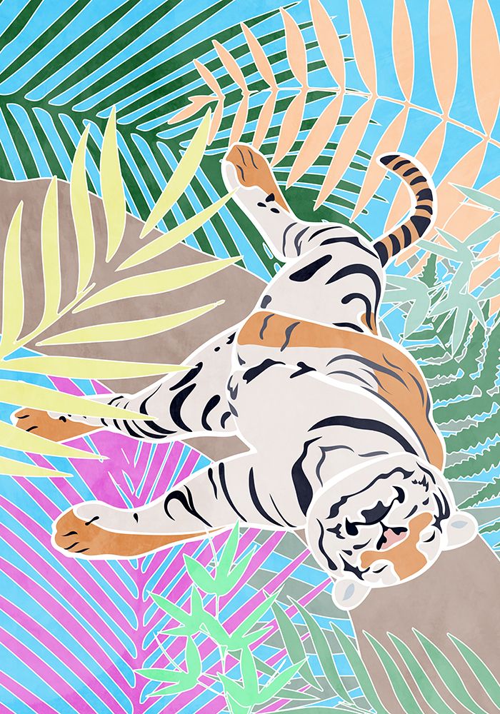 Tiger Sleepling in colourful jungle art print by Sarah Manovski for $57.95 CAD