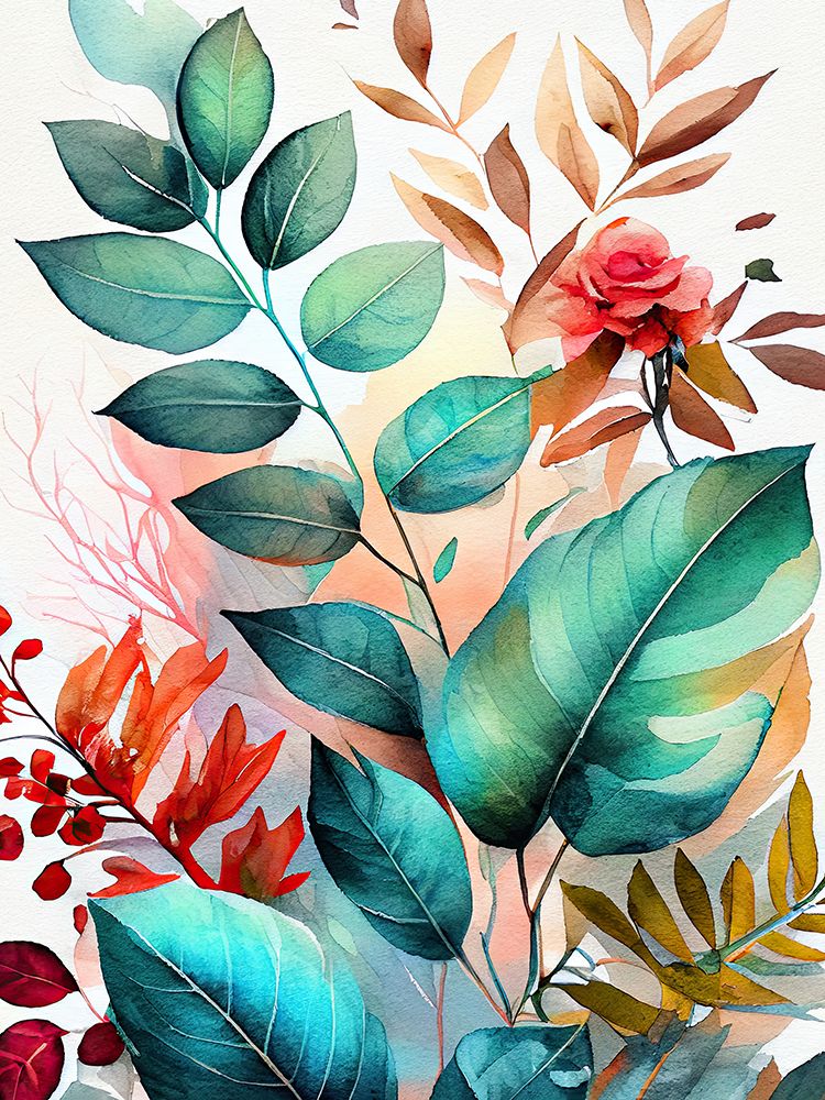 Watercolor leaves nature floral 5 art print by Justyna Jaszke for $57.95 CAD