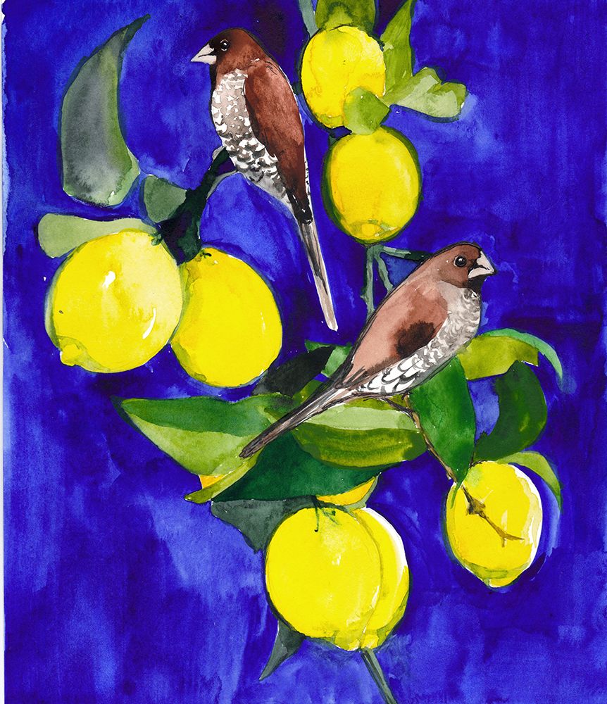 Lemon Tree With Finches Small art print by Christine Lindstrom for $57.95 CAD