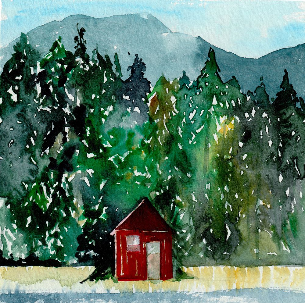 Red Cabin On the Lake art print by Christine Lindstrom for $57.95 CAD