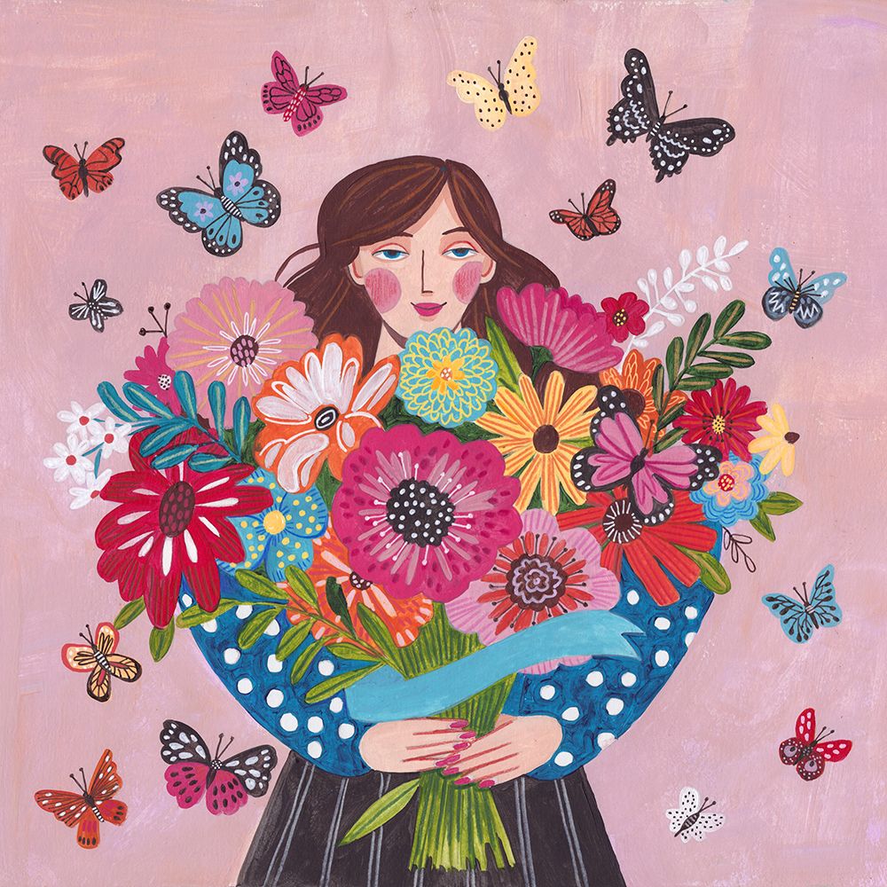 Woman with flower bouquet art print by Caroline Bonne Muller for $57.95 CAD