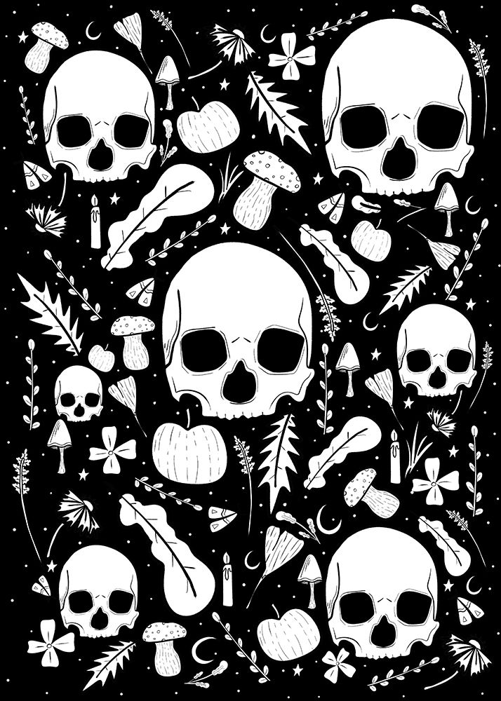 Black and White Autumn Skulls art print by Stephen Wade for $57.95 CAD