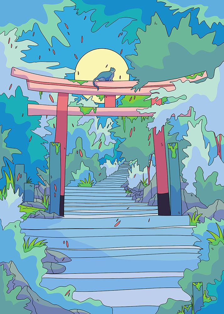 The Cat and the Torii Gate art print by Stephen Wade for $57.95 CAD