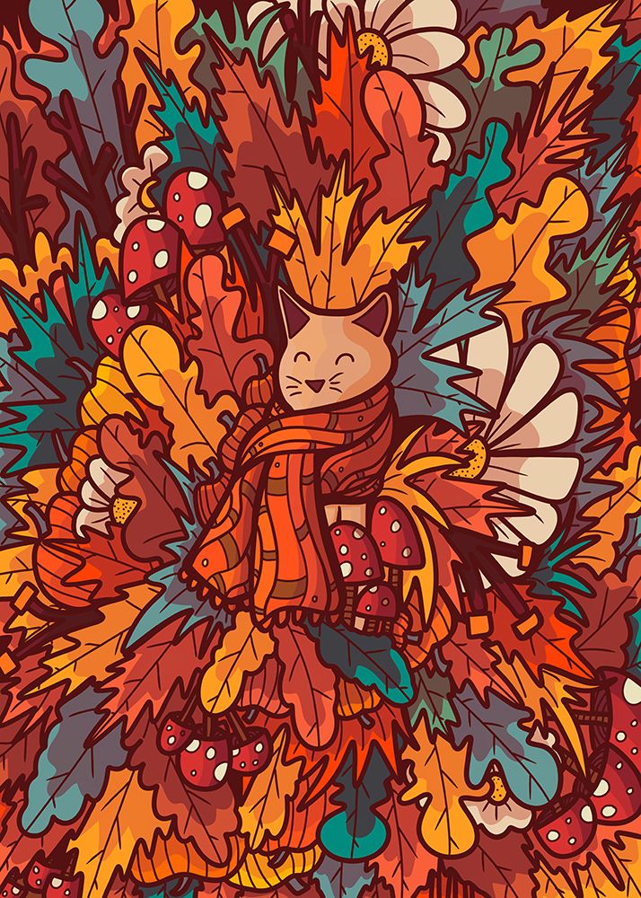 The Cosy Autumn Cat art print by Stephen Wade for $57.95 CAD