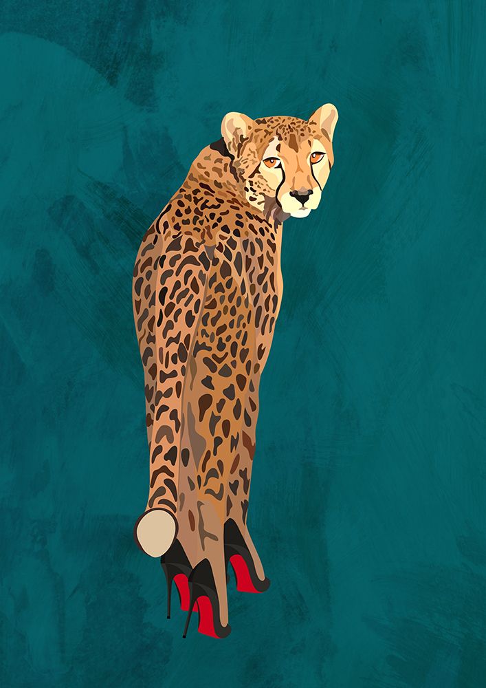 Turquoise cheetah in heels art print by Sarah Manovski for $57.95 CAD