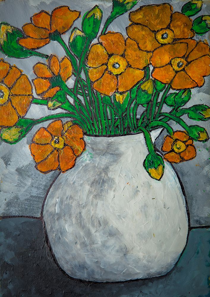 Orange Flowers In White Vase art print by Dale Hefer for $57.95 CAD