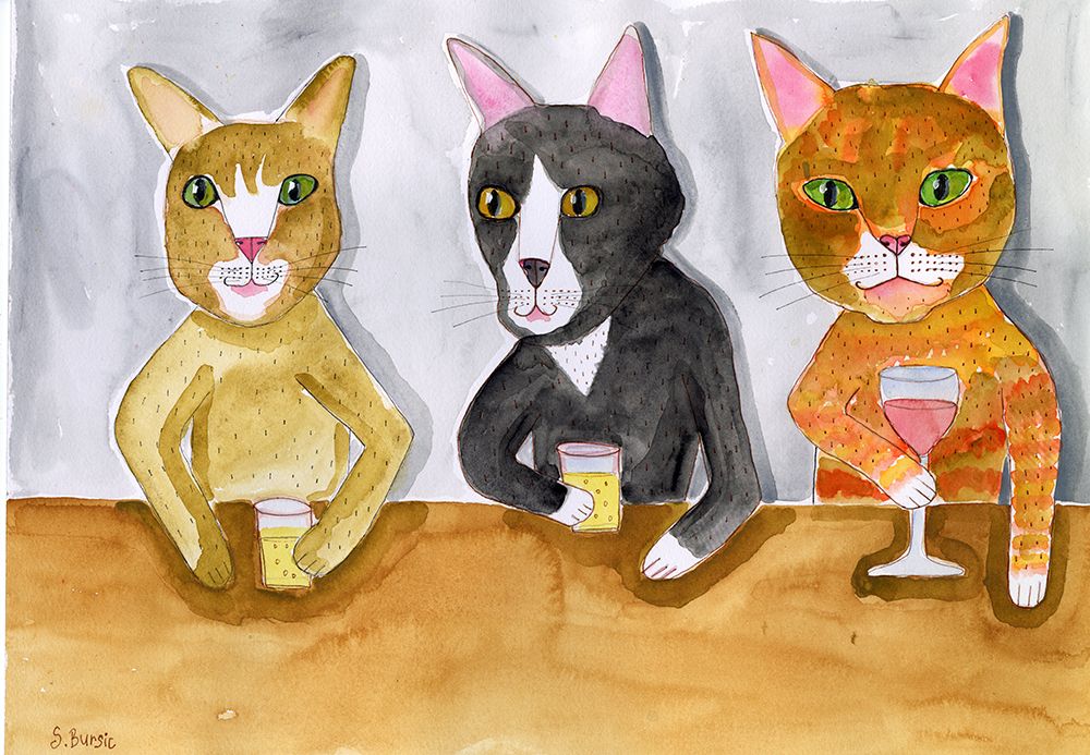 Three Cats at the Bar art print by Sharyn Bursic for $57.95 CAD