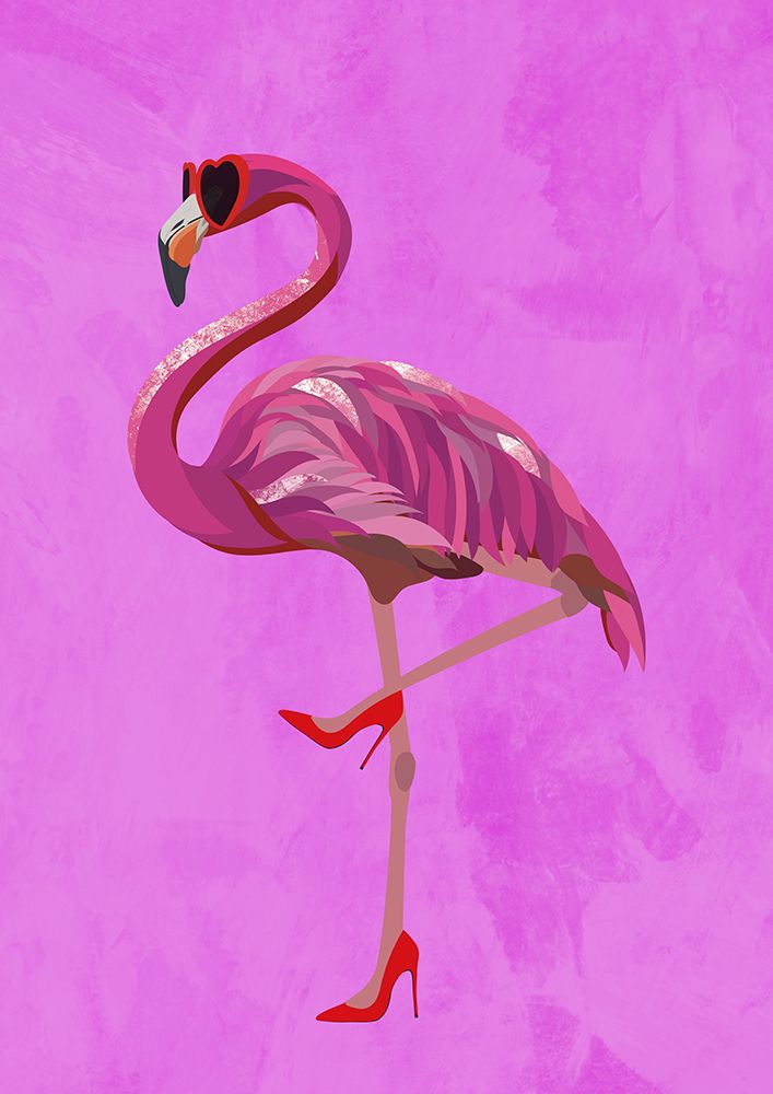 Flamingo in heels and heart glasses pink art print by Sarah Manovski for $57.95 CAD