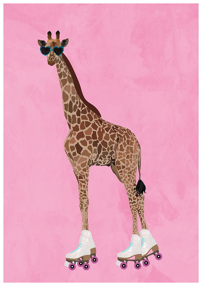 Rollerskating Giraffe art print by Sarah Manovski for $57.95 CAD