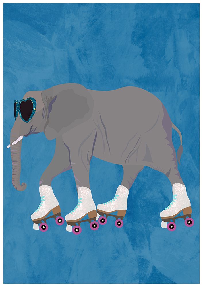 Rollerskating elephant art print by Sarah Manovski for $57.95 CAD