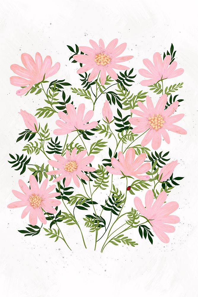 Ladybug flowers pink art print by Emelie Marie for $57.95 CAD