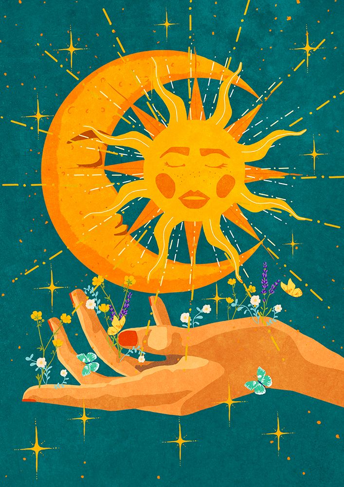 Sun and moon in my hand art print by Raissa Oltmanns for $57.95 CAD