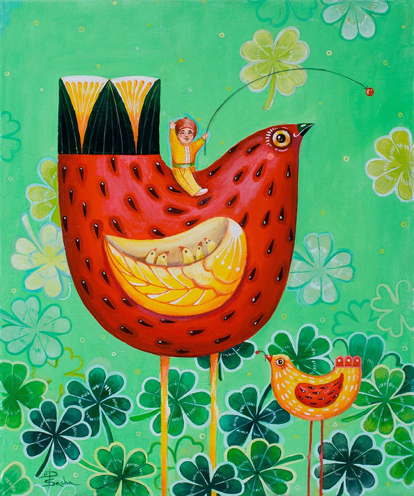 Strawberry Chickens On the Field of Luck  Canvas art print by Aleksandra Paranchenko for $57.95 CAD