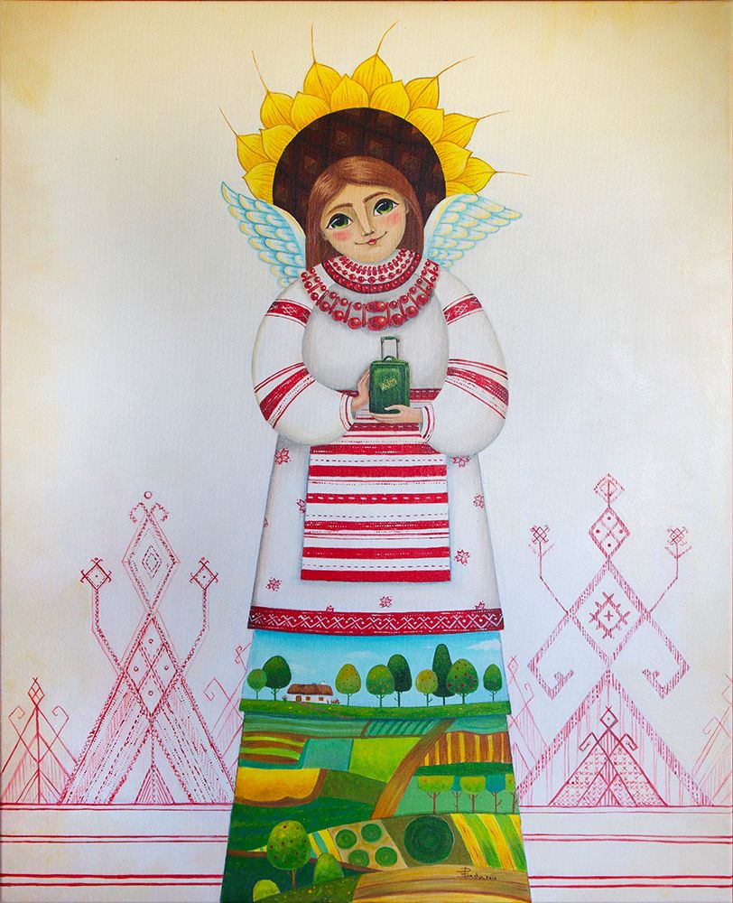 Angel of the Happy Road. Home In a Suitcase.folk of Ukraine 64x81 Cm Acrylic On Canvas 2022 art print by Aleksandra Paranchenko for $57.95 CAD