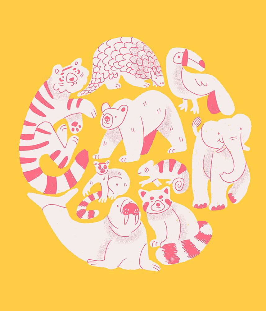 Yellow Animal Collage art print by Eliott Bulpett for $57.95 CAD