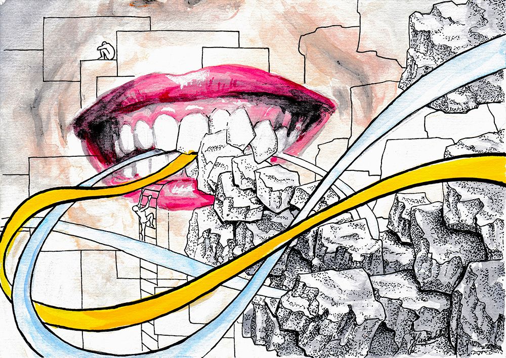 Teeth. Stones and Strings Watercolor Ink Painting. art print by Johan Liewandahl for $57.95 CAD