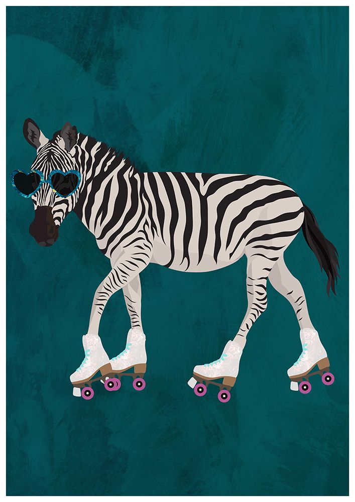 Zebra rollerskating art print by Sarah Manovski for $57.95 CAD