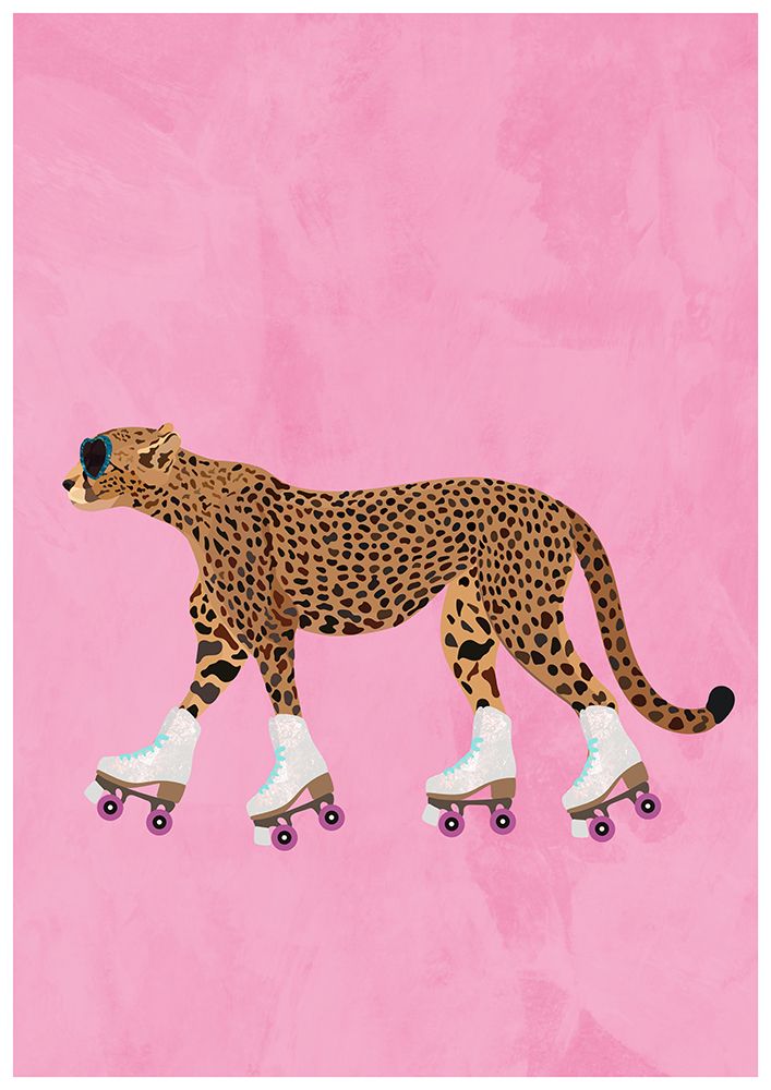 Cheetah rollerskating art print by Sarah Manovski for $57.95 CAD