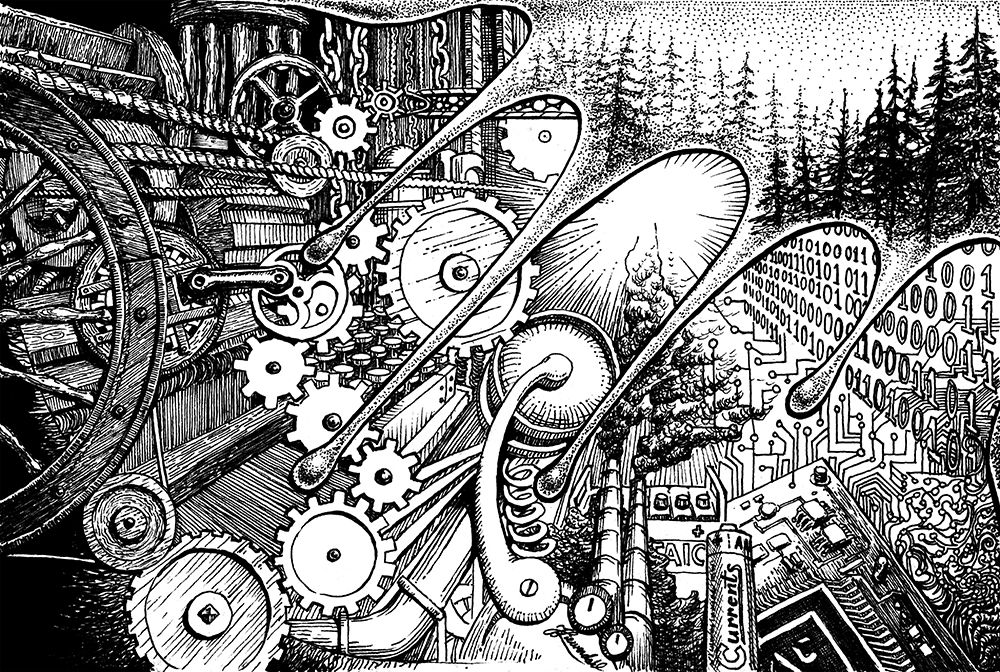 Forest Spill. History of Technology vs Nature Ink Drawing. art print by Johan Liewendahl for $57.95 CAD