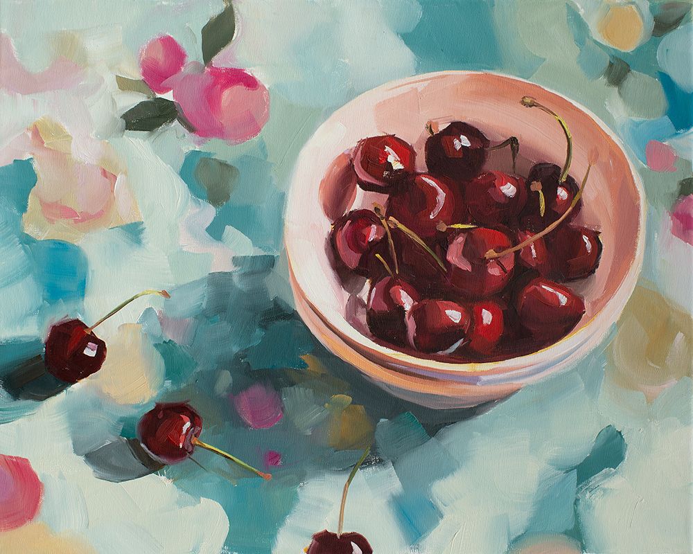 Cherries On Tablecloth art print by Jenny westenhofer for $57.95 CAD